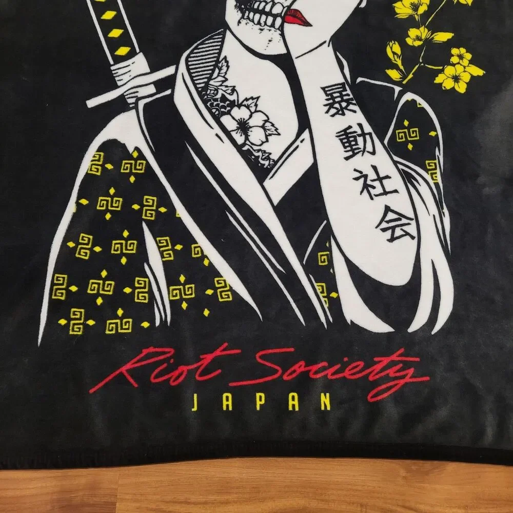 Riot Society Skeleton 48 x 60 Fleece Throw Blanket Japan Reaper Geisha Shame 2.0